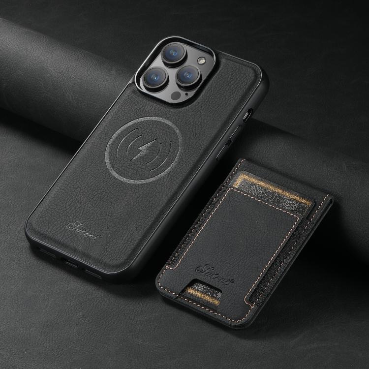 Suteni H17 Litchi Texture Leather MagSafe Detachable Wallet Phone Case