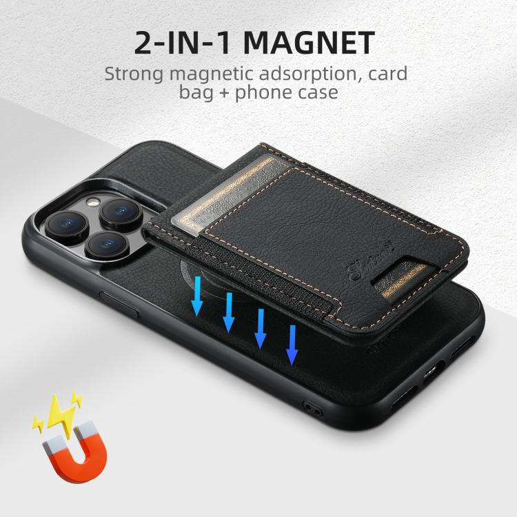 Suteni H17 Litchi Texture Leather MagSafe Detachable Wallet Phone Case