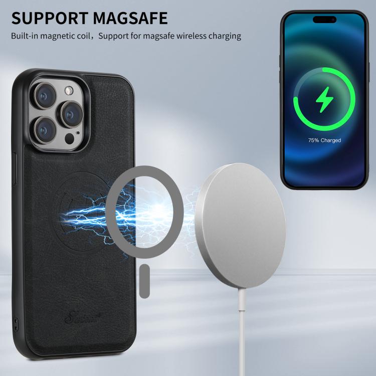 Suteni H17 Litchi Texture Leather MagSafe Detachable Wallet Phone Case