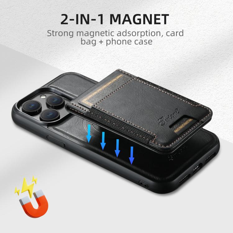 Suteni H17 Oil Eax Leather MagSafe Detachable Wallet Phone Case — Brown