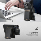 Suteni H17 Oil Eax Leather MagSafe Detachable Wallet Phone Case — Khaki