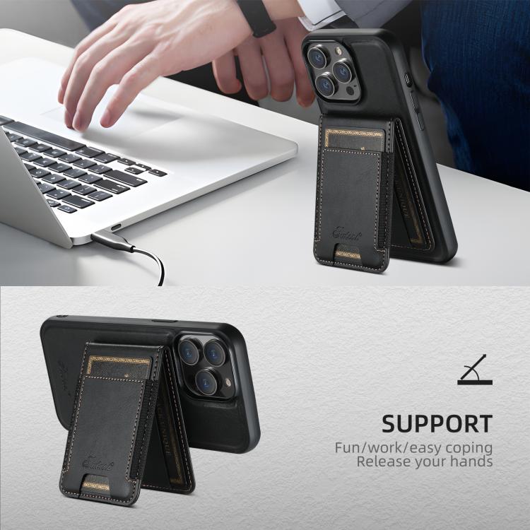 Suteni H17 Oil Eax Leather MagSafe Detachable Wallet Phone Case — Khaki