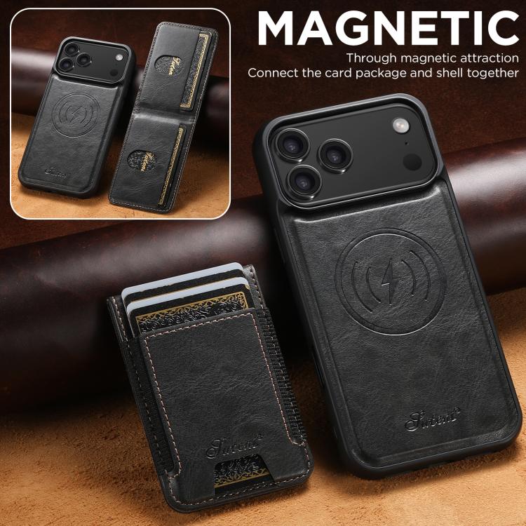 Suteni H17 Oil Eax Leather MagSafe Detachable Wallet Phone Case