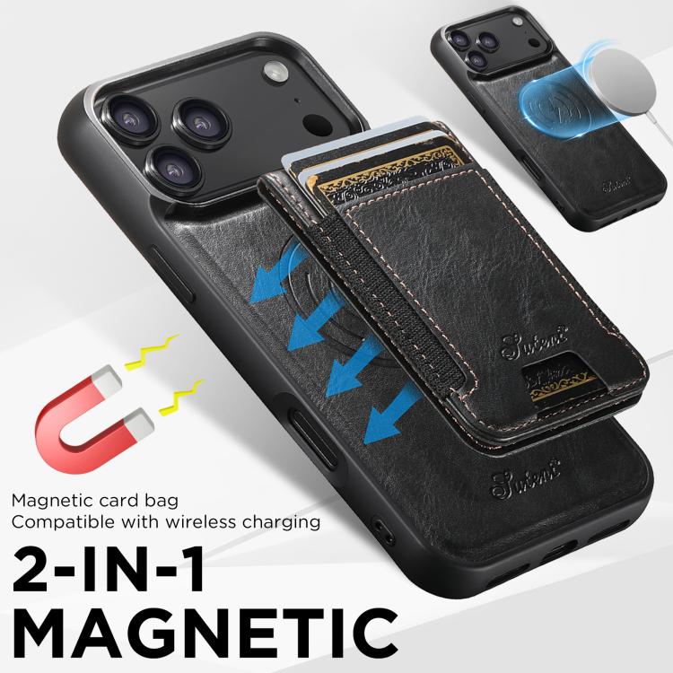 Suteni H17 Oil Eax Leather MagSafe Detachable Wallet Phone Case