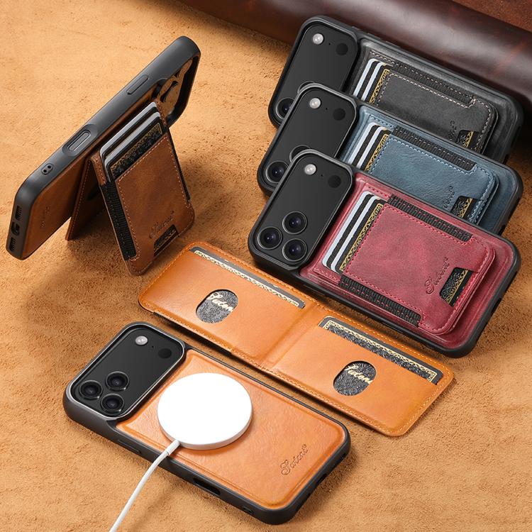 Suteni H17 Oil Eax Leather MagSafe Detachable Wallet Phone Case