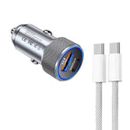 P19 Metal PD20W USB-C + QC18W USB Car Charger with USB-C to USB-C Date Cable for iPhone 15 series