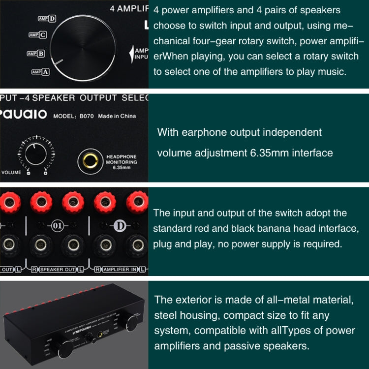 Power Amplifier Speaker Selector Switcher Speaker Comparator, 4 Input 4 Ooutput — view 7