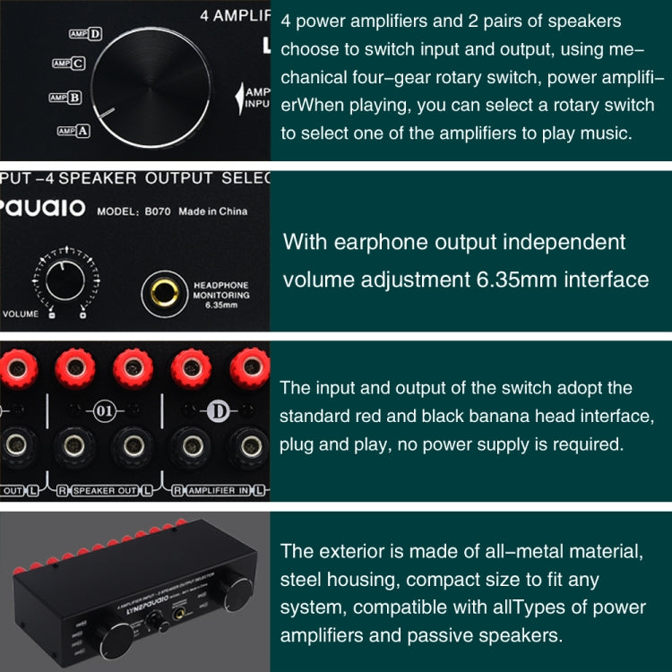 Power Amplifier Speaker Selector Switcher, 4 Input 2 Output or 2 In 4 Out