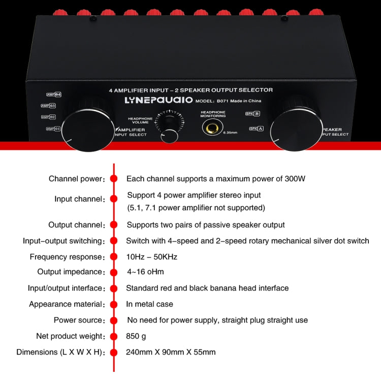 Power Amplifier Speaker Selector Switcher, 4 Input 2 Output or 2 In 4 Out
