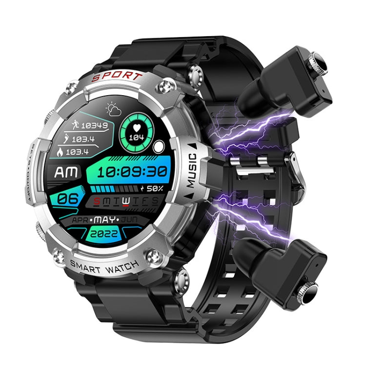 T96 1.52 inch Amoled Screen 2 in 1 Bluetooth Earphone Smart Watch — Silver