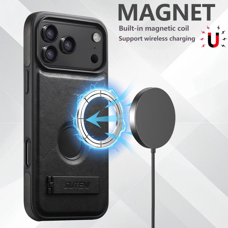 Suteni G2 Magsafe Oil Wax Leather Back Phone Case with Holder