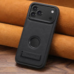Suteni G2 Magsafe Litchi Texture Leather Back Phone Case with Holder — For iPhone 18 Pro