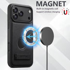 Suteni G2 Magsafe Litchi Texture Leather Back Phone Case with Holder — For iPhone 18 Pro Max