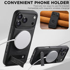 Suteni G2 Magsafe Litchi Texture Leather Back Phone Case with Holder — For iPhone 17 Pro Max