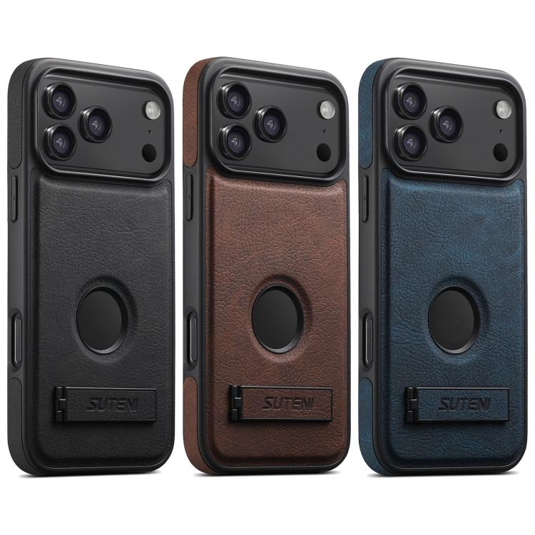 Suteni G2 Magsafe Litchi Texture Leather Back Phone Case with Holder — view 67
