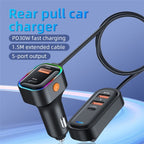 K5 3 USB Fast Charging Car Charger 66W Extension Cord Design 5 Ports Charging Adapter — view 2