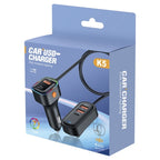 K5 3 USB Fast Charging Car Charger 66W Extension Cord Design 5 Ports Charging Adapter — view 8