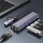 T513 USB-A / Type-C to USB3.0 x 3 + USB-C + Gigabit Laptop Adapter Docking Station — T513
