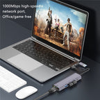 T513 USB-A / Type-C to USB3.0 x 3 + USB-C + Gigabit Laptop Adapter Docking Station — view 3