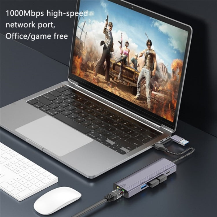 T513 USB-A / Type-C to USB3.0 x 3 + USB-C + Gigabit Laptop Adapter Docking Station — view 3