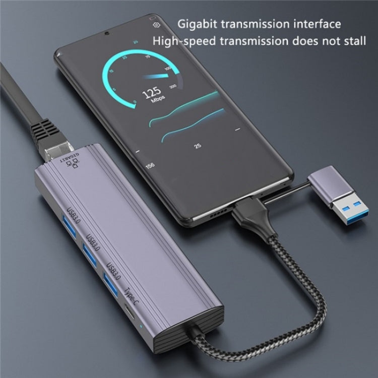 T513 USB-A / Type-C to USB3.0 x 3 + USB-C + Gigabit Laptop Adapter Docking Station — view 6