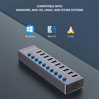 U310 10-in-1 USB 3.0 Extension HUB USB Power Charging Station with Individual Switch — view 4