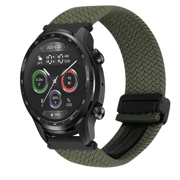 22mm Magnetic Buckle Braided Watch Band — Olive Green
