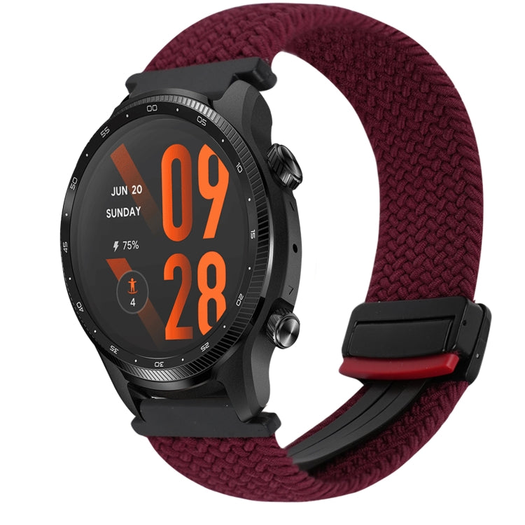 22mm Magnetic Buckle Braided Watch Band — Wine Red