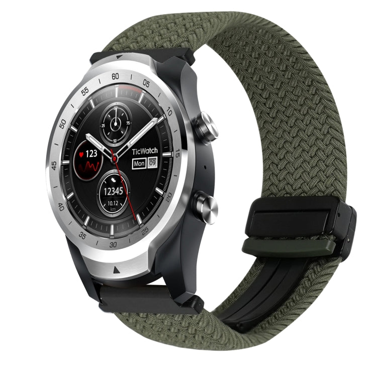 22mm Magnetic Buckle Braided Watch Band — Olive Green