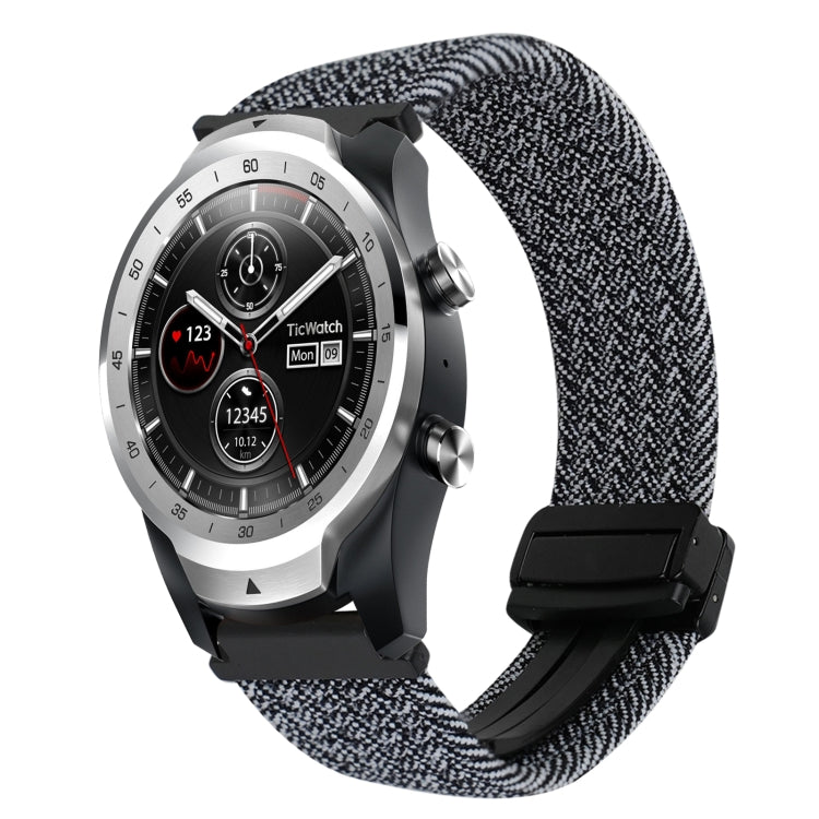 22mm Magnetic Buckle Braided Watch Band — Black White