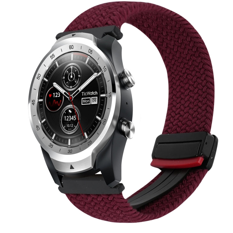 22mm Magnetic Buckle Braided Watch Band — Wine Red