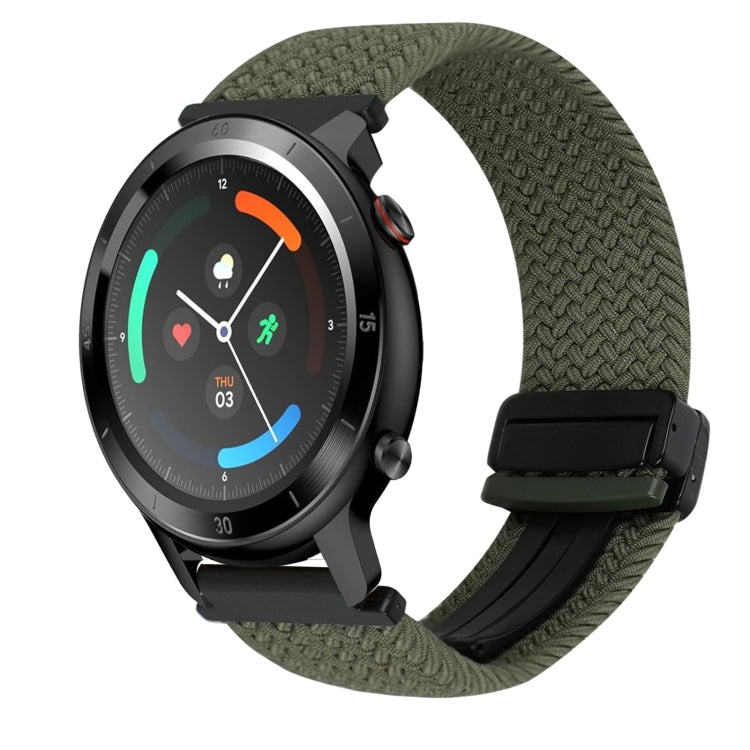 22mm Magnetic Buckle Braided Watch Band — Olive Green