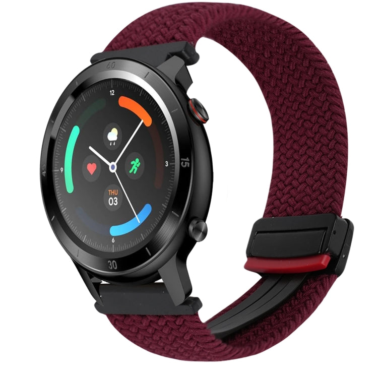 22mm Magnetic Buckle Braided Watch Band — Wine Red