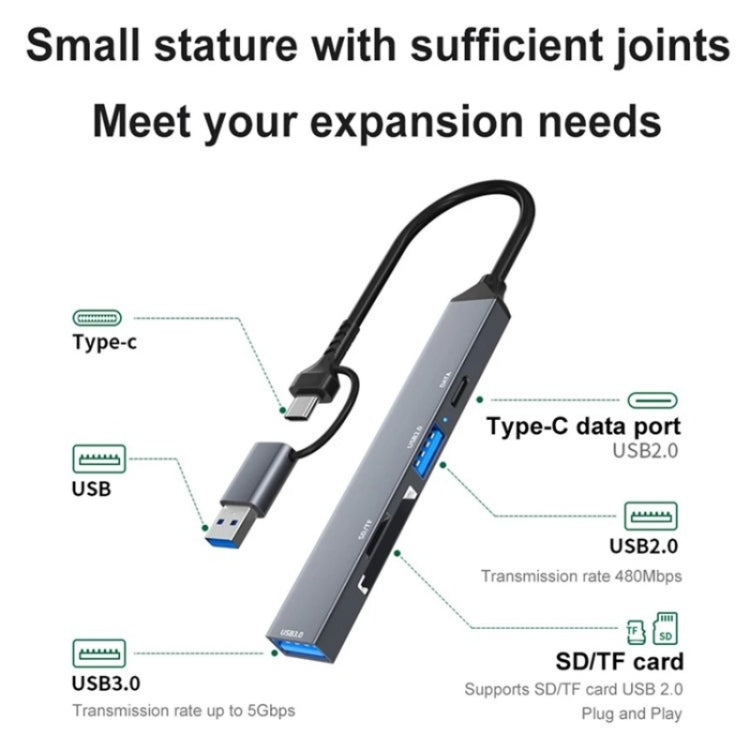 ADS-806D Type-C+USB to USB 3.0 Hub SD / TF Card Reader Multi-Function Docking Station — view 3