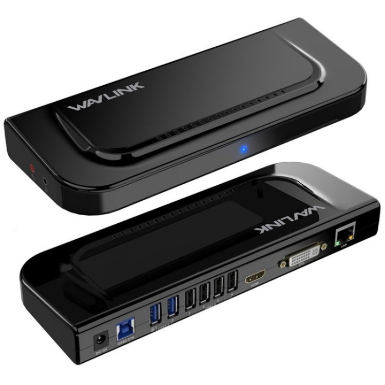 WAVLINK UG49DK4 Universal Laptop Docking Station Dual Monitor Supports DVI / HDMI / VGA — US Plug