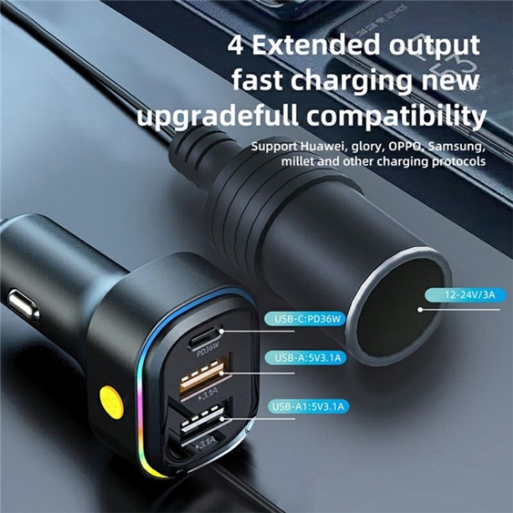 YQ9 12-24V Vehicles Type-C and Dual USB Car Front Rear Seat Cigarette Lighter Charger — view 3