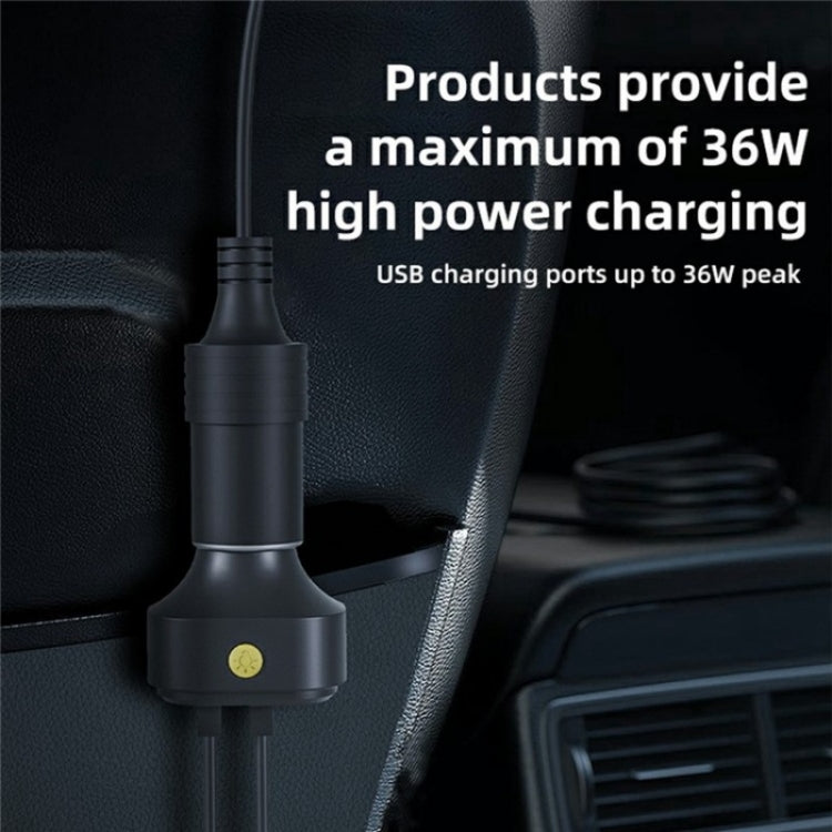 YQ9 12-24V Vehicles Type-C and Dual USB Car Front Rear Seat Cigarette Lighter Charger — view 5