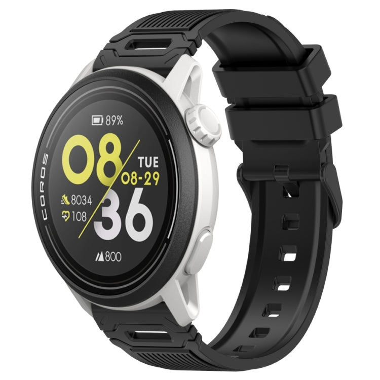 Vertical Pattern Black Buckle Silicone Watch Band — Red