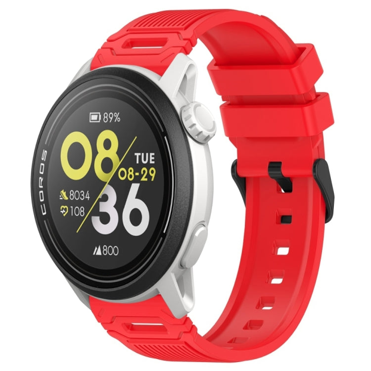 Vertical Pattern Black Buckle Silicone Watch Band — Wine Red