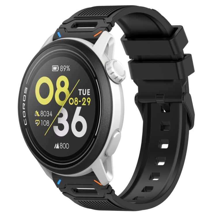 Vertical Pattern Black Buckle Silicone Watch Band — Dual Color+Red