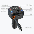 C69 PD 30W Fast Charger FM Transmitter Bluetooth Car Charger with Type-C Extendable Cable — C69