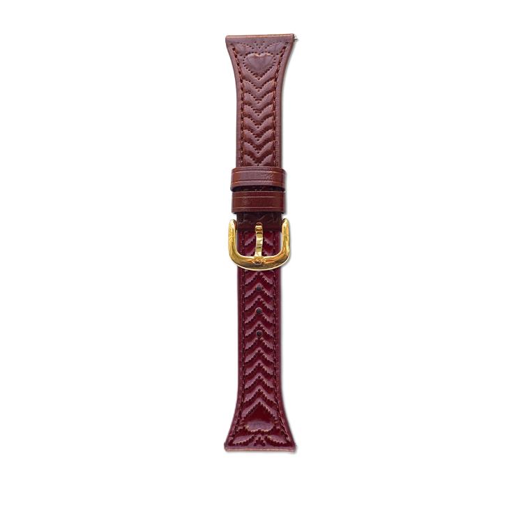 Heart-Shaped Embossed 22mm Leather Watch Band — Wine Red