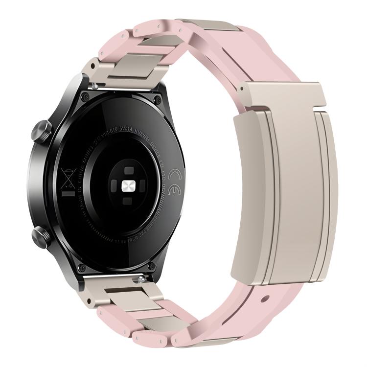 22mm Folding Magnetic Buckle Stainless Steel Rubber Watch Band — Black+Black