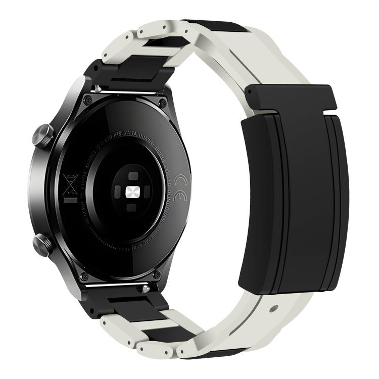 22mm Folding Magnetic Buckle Stainless Steel Rubber Watch Band — White+Starlight