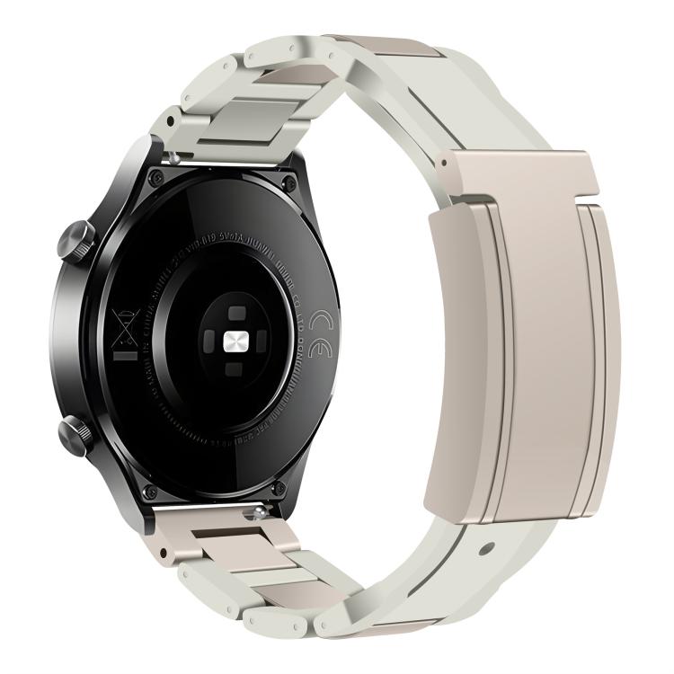 22mm Folding Magnetic Buckle Stainless Steel Rubber Watch Band — Purple+Rose Gold