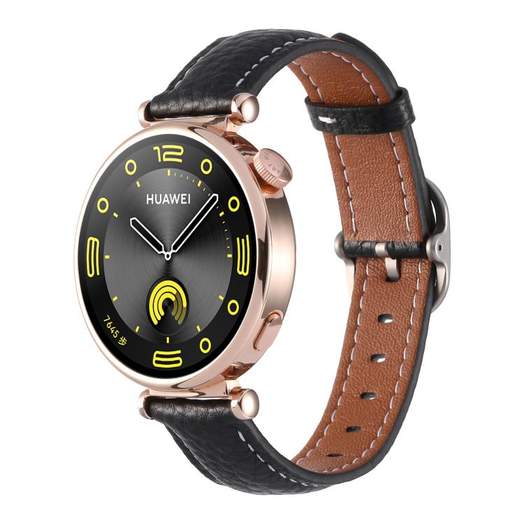18mm Litchi Texture Square Buckle Genuine Leather Watch Band