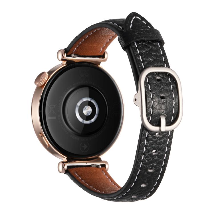 18mm Litchi Texture Square Buckle Genuine Leather Watch Band