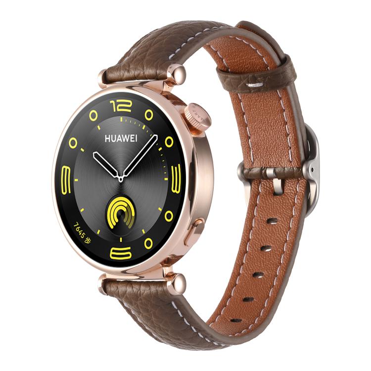 18mm Litchi Texture Square Buckle Genuine Leather Watch Band — Purple