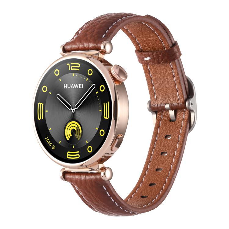 18mm Litchi Texture Square Buckle Genuine Leather Watch Band — Gray+Yellow
