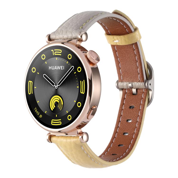 18mm Litchi Texture Square Buckle Genuine Leather Watch Band — White+Pink